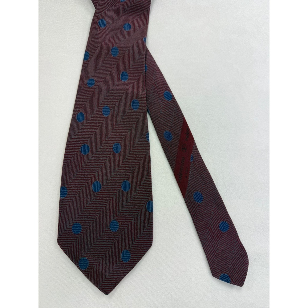 Valentino Silk Vintage Tie OS Burgundy Made in Italy Polka Dot Luxury Designer